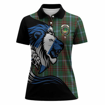 Gayre Tartan Crest Women Polo Shirt Scottish Golden Lions Wave Flow