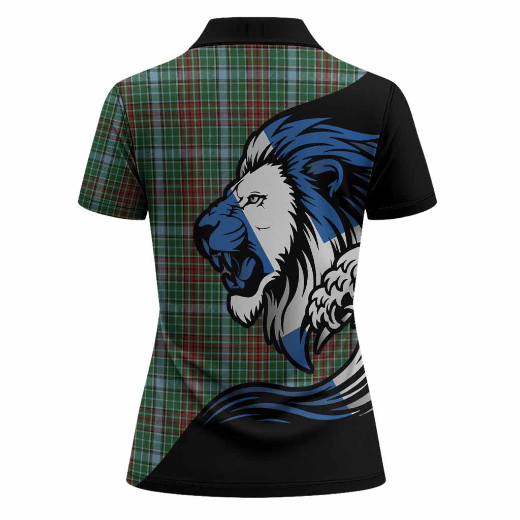 Gayre Tartan Crest Women Polo Shirt Scottish Golden Lions Wave Flow