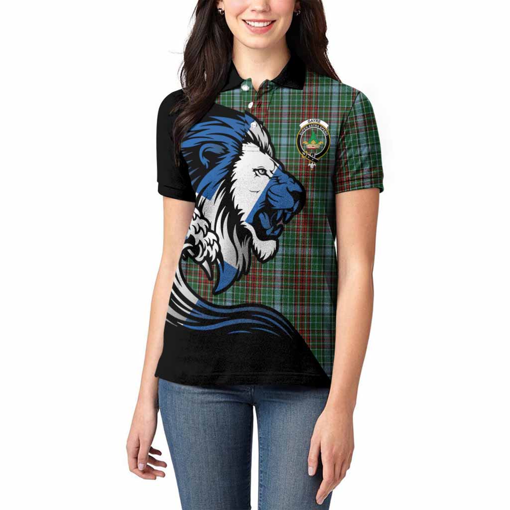 Gayre Tartan Crest Women Polo Shirt Scottish Golden Lions Wave Flow