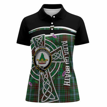Gayre Tartan Crest Women Polo Shirt Scottish Thistle Celtic Cross Alba Gu Brath