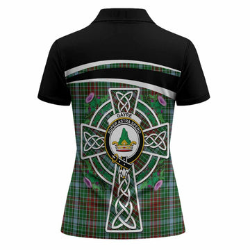 Gayre Tartan Crest Women Polo Shirt Scottish Thistle Celtic Cross Alba Gu Brath