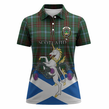 Gayre Tartan Crest Women Polo Shirt Scottish Unicorn With Thistle