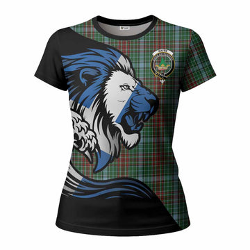Gayre Tartan Crest Women T shirt Scottish Golden Lions Wave Flow