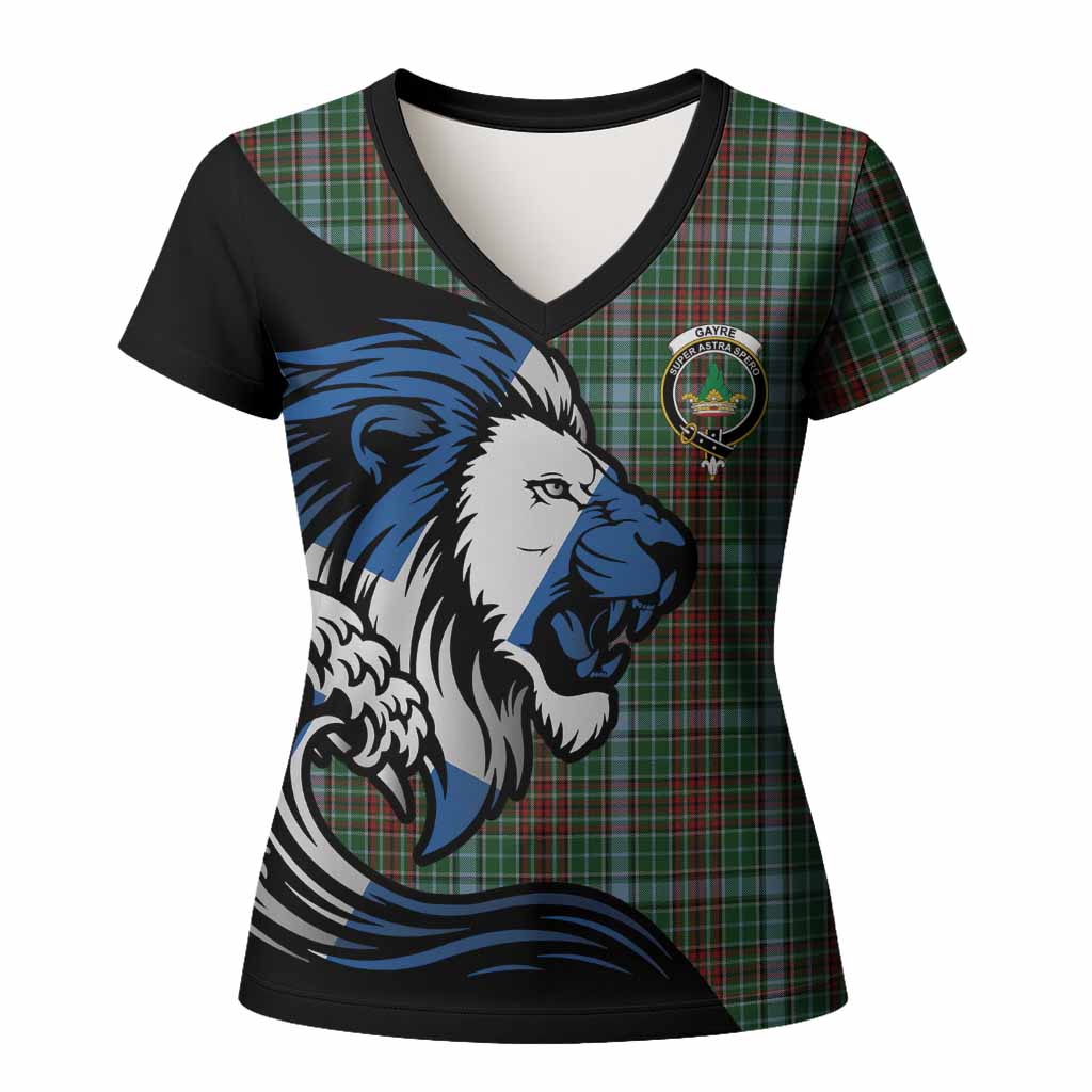 Gayre Tartan Crest Women T shirt Scottish Golden Lions Wave Flow