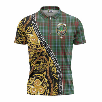 Gayre Tartan Crest Zipper Polo Shirt Celtic Knot and Triple Trickle Spiral Symbols