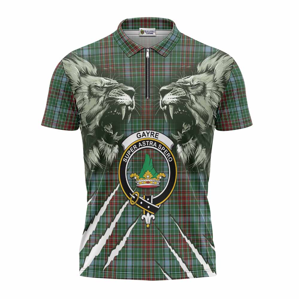 Gayre Tartan Crest Zipper Polo Shirt Ferocious Lion Style
