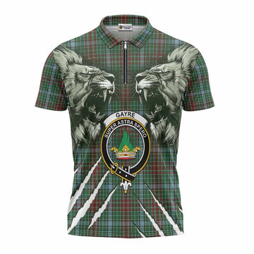 Gayre Tartan Crest Zipper Polo Shirt Ferocious Lion Style