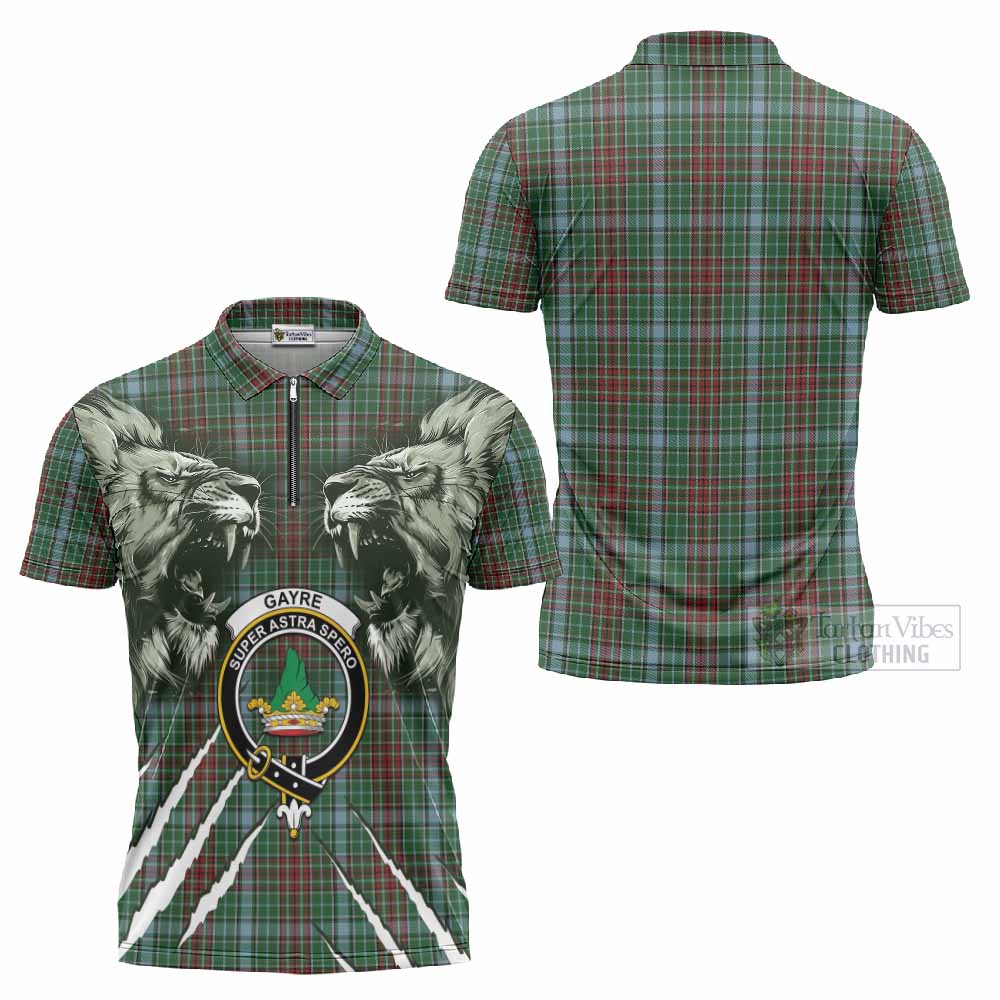 Gayre Tartan Crest Zipper Polo Shirt Ferocious Lion Style