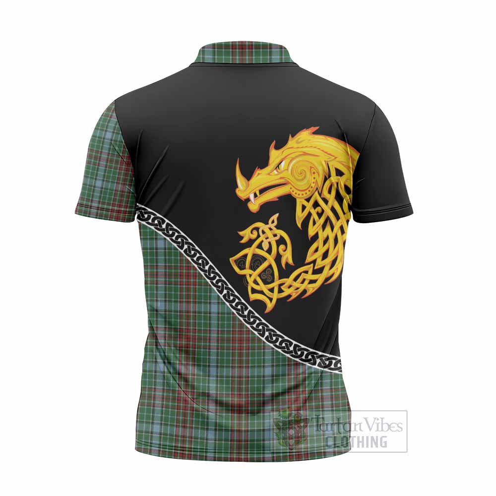Gayre Tartan Crest Zipper Polo Shirt Legendary Dragon Knot Half Style
