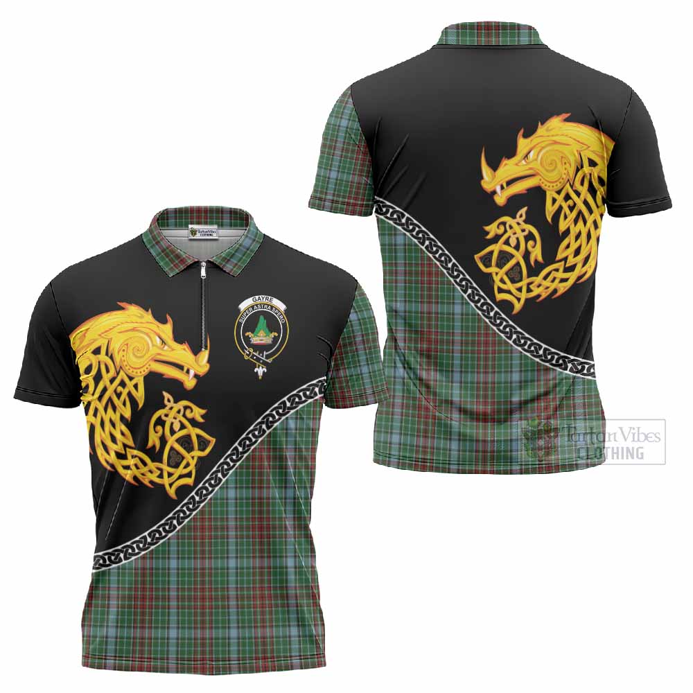 Gayre Tartan Crest Zipper Polo Shirt Legendary Dragon Knot Half Style