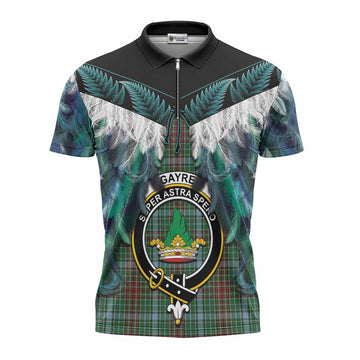 Gayre Tartan Crest Zipper Polo Shirt New Zealand Maori Korowai Cloak