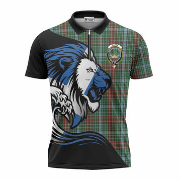 Gayre Tartan Crest Zipper Polo Shirt Scottish Golden Lions Wave Flow