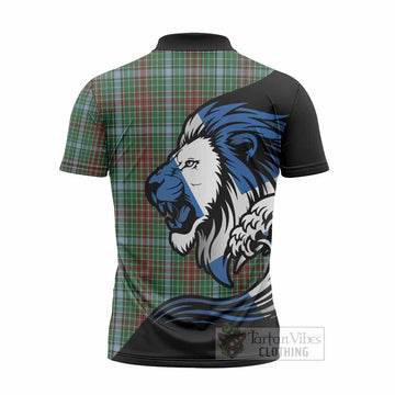 Gayre Tartan Crest Zipper Polo Shirt Scottish Golden Lions Wave Flow
