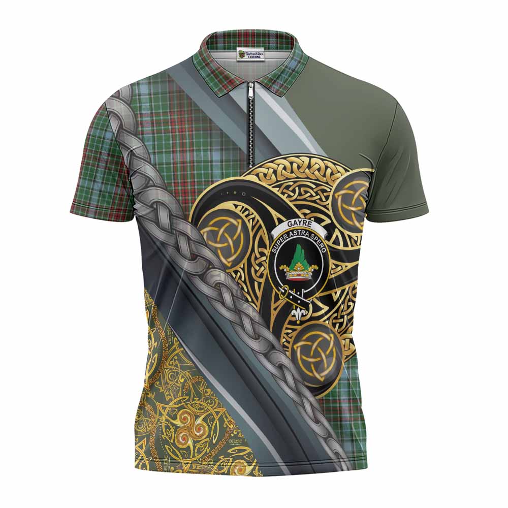 Gayre Tartan Crest Zipper Polo Shirt Scottish Triskele Celtic