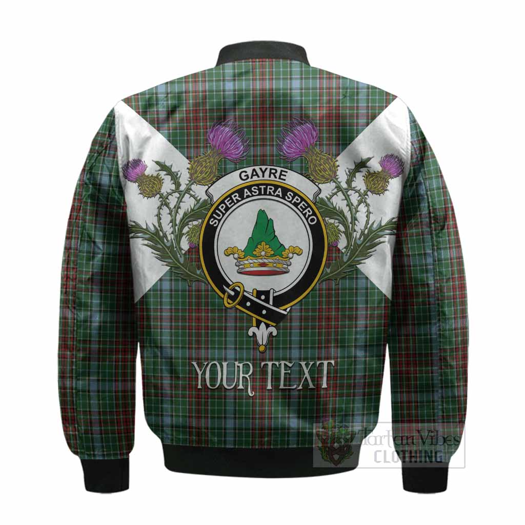 Gayre Tartan Family Crest Bomber Jacket Scottish Burns Night Thistle Floral