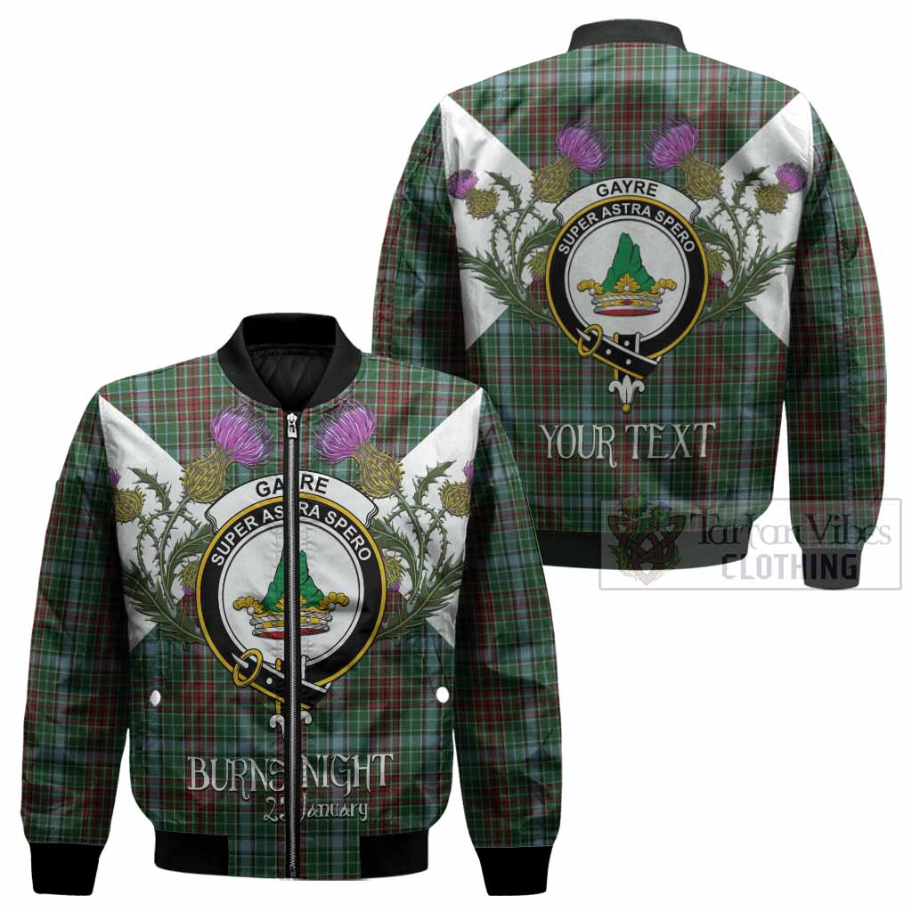 Gayre Tartan Family Crest Bomber Jacket Scottish Burns Night Thistle Floral