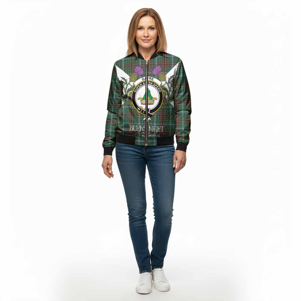 Gayre Tartan Family Crest Bomber Jacket Scottish Burns Night Thistle Floral