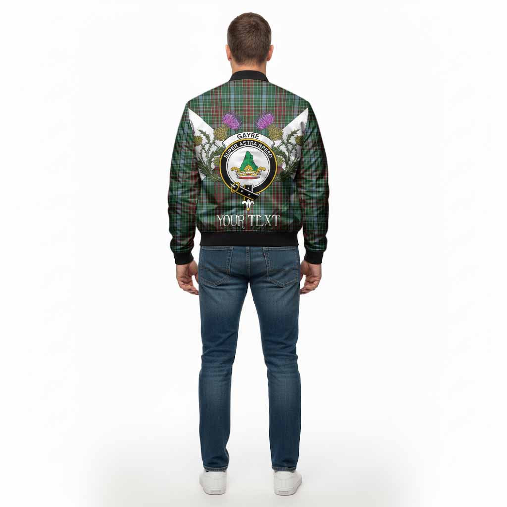 Gayre Tartan Family Crest Bomber Jacket Scottish Burns Night Thistle Floral