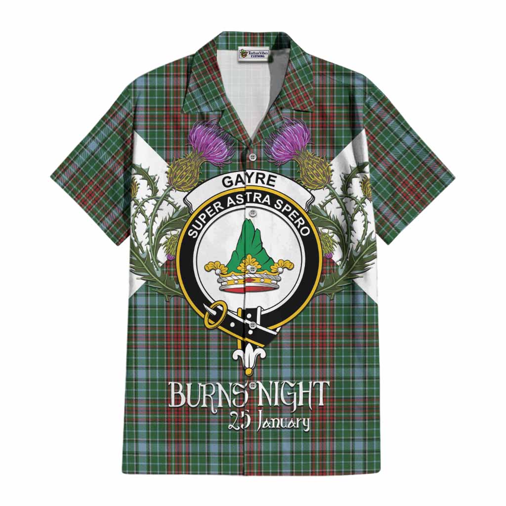 Gayre Tartan Family Crest Cotton Hawaiian Shirt Scottish Burns Night Thistle Floral