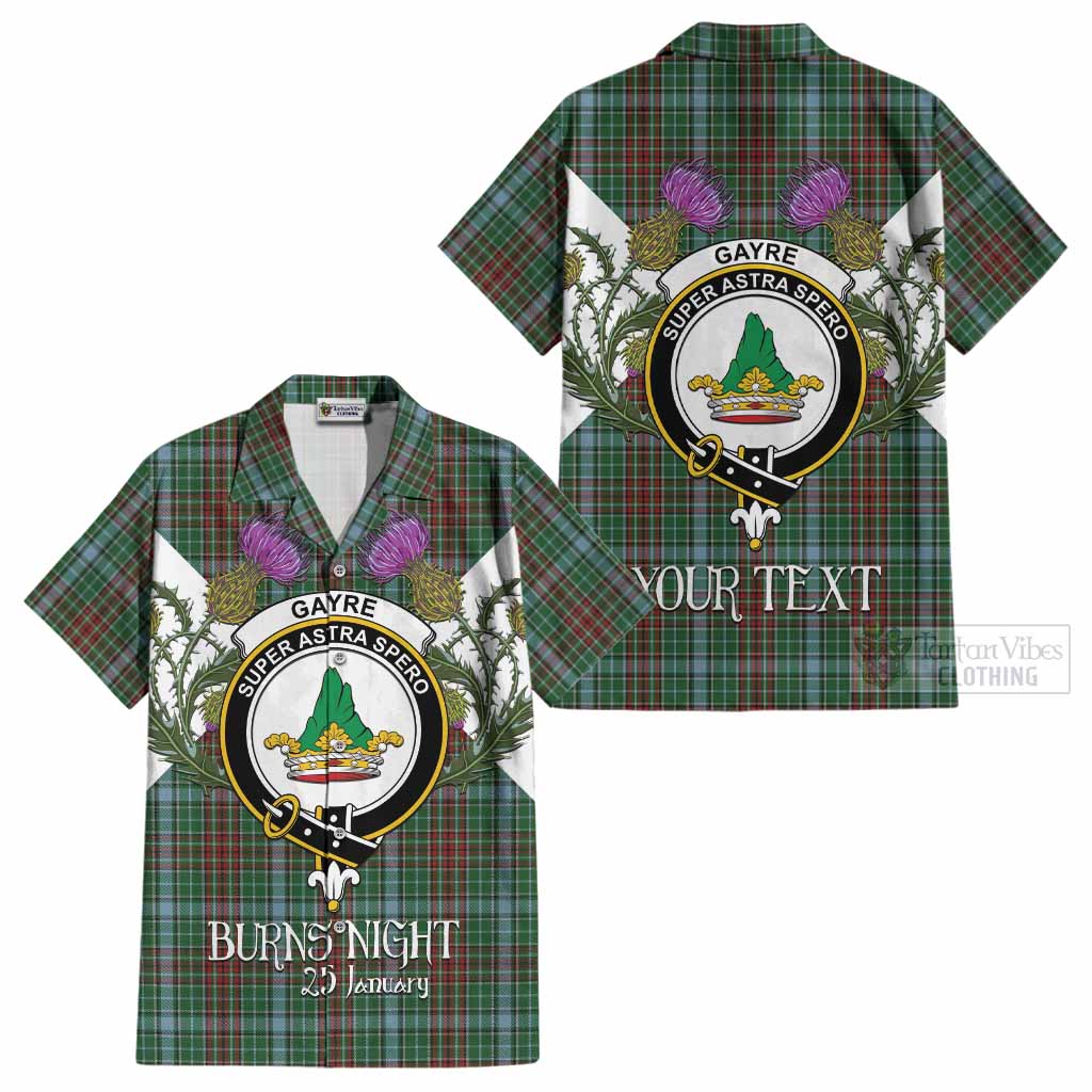 Gayre Tartan Family Crest Cotton Hawaiian Shirt Scottish Burns Night Thistle Floral