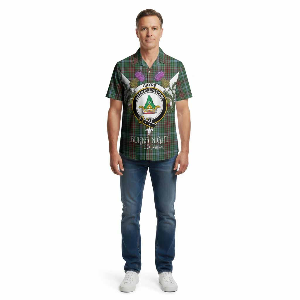 Gayre Tartan Family Crest Cotton Hawaiian Shirt Scottish Burns Night Thistle Floral