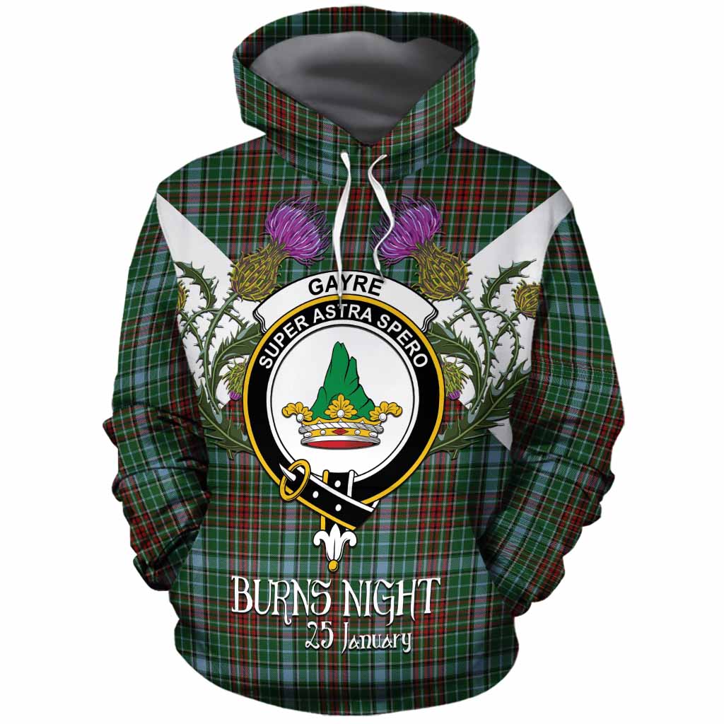 Gayre Tartan Family Crest Cotton Hoodie Scottish Burns Night Thistle Floral