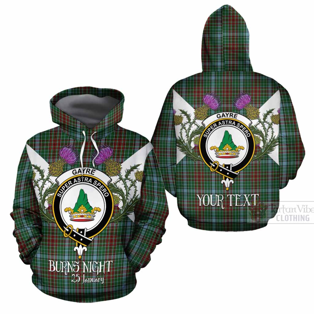 Gayre Tartan Family Crest Cotton Hoodie Scottish Burns Night Thistle Floral