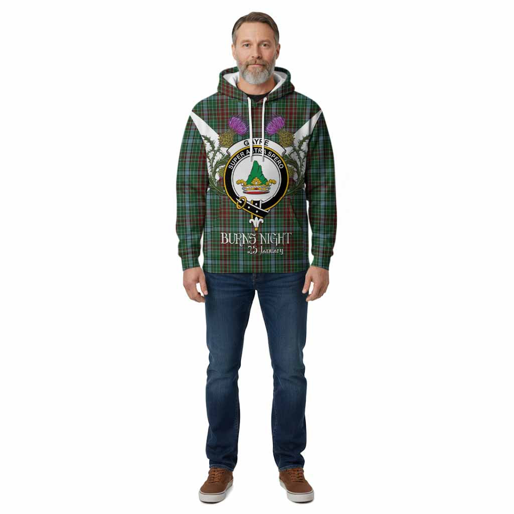 Gayre Tartan Family Crest Cotton Hoodie Scottish Burns Night Thistle Floral