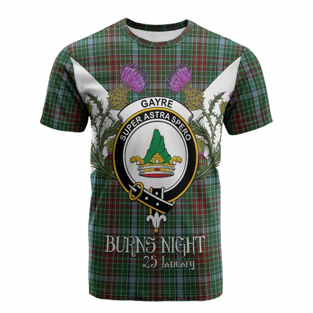 Gayre Tartan Family Crest Cotton T-shirt Scottish Burns Night Thistle Floral