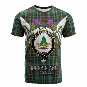 Gayre Tartan Family Crest Cotton T-shirt Scottish Burns Night Thistle Floral