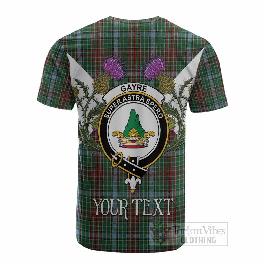 Gayre Tartan Family Crest Cotton T-shirt Scottish Burns Night Thistle Floral