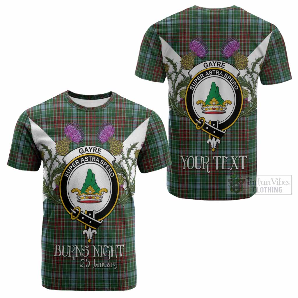 Gayre Tartan Family Crest Cotton T-shirt Scottish Burns Night Thistle Floral