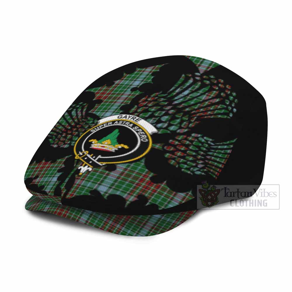 Gayre Tartan Family Crest Flat Cap, Jeff Cap Scotland Thistle Floral