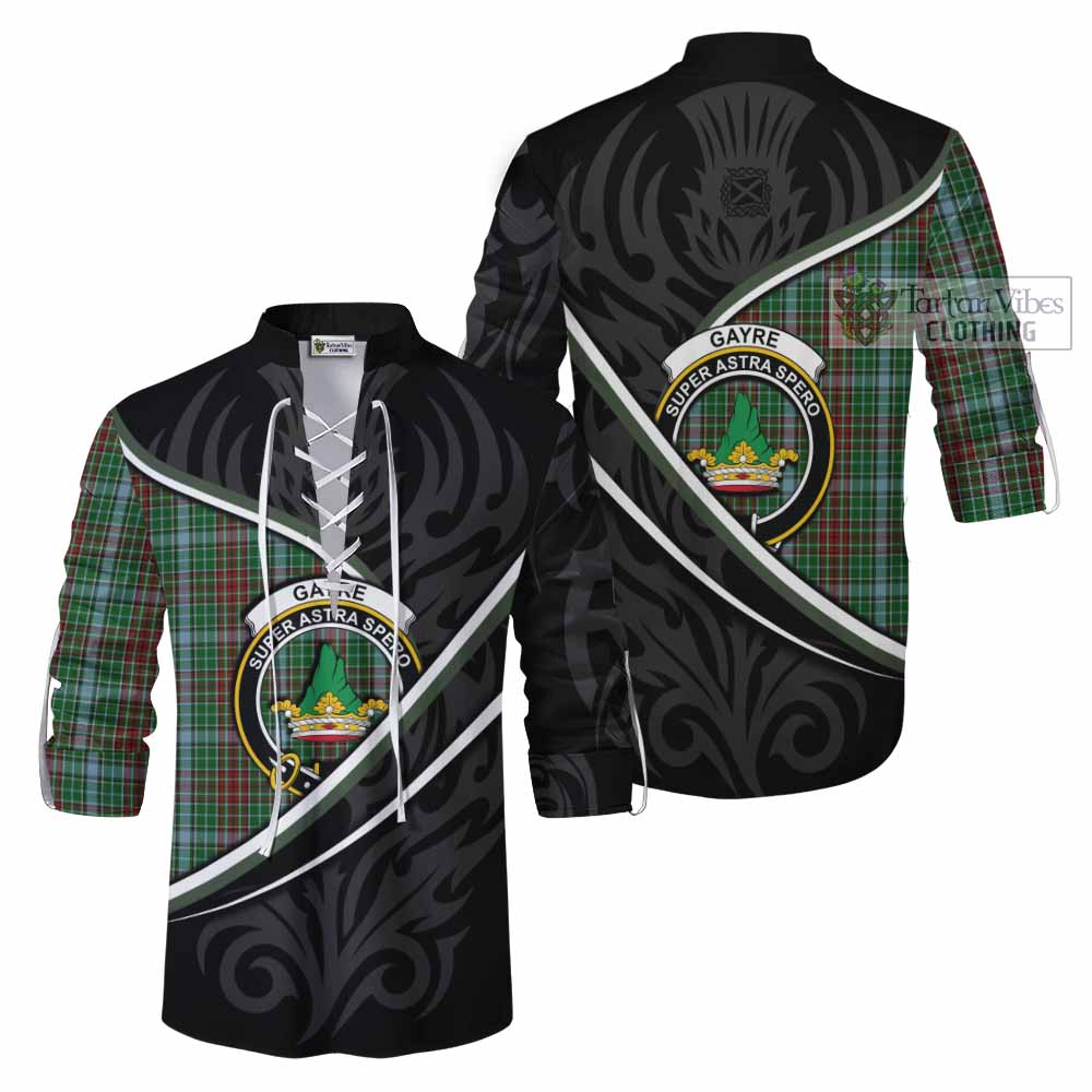 Gayre Tartan Family Crest Ghillie Kilt Shirt Celtic Scottish Thistle Floral - Tartan Vibes Clothing