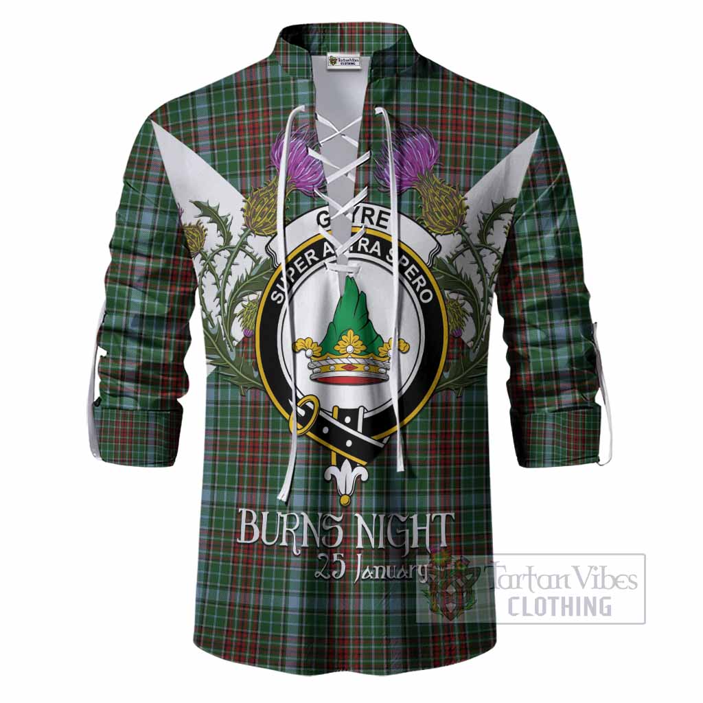 Gayre Tartan Family Crest Ghillie Shirt Scottish Burns Night Thistle Floral