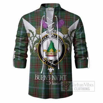 Gayre Tartan Family Crest Ghillie Shirt Scottish Burns Night Thistle Floral