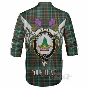 Gayre Tartan Family Crest Ghillie Shirt Scottish Burns Night Thistle Floral