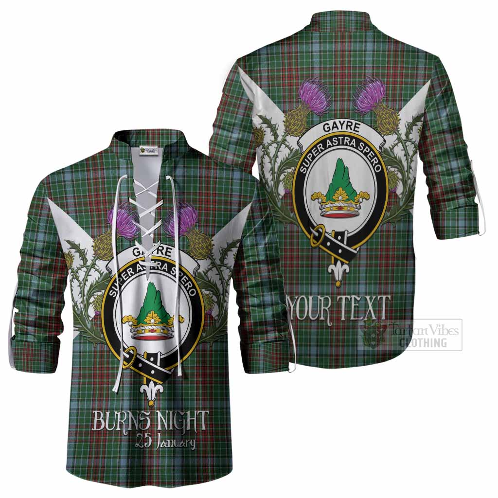 Gayre Tartan Family Crest Ghillie Shirt Scottish Burns Night Thistle Floral