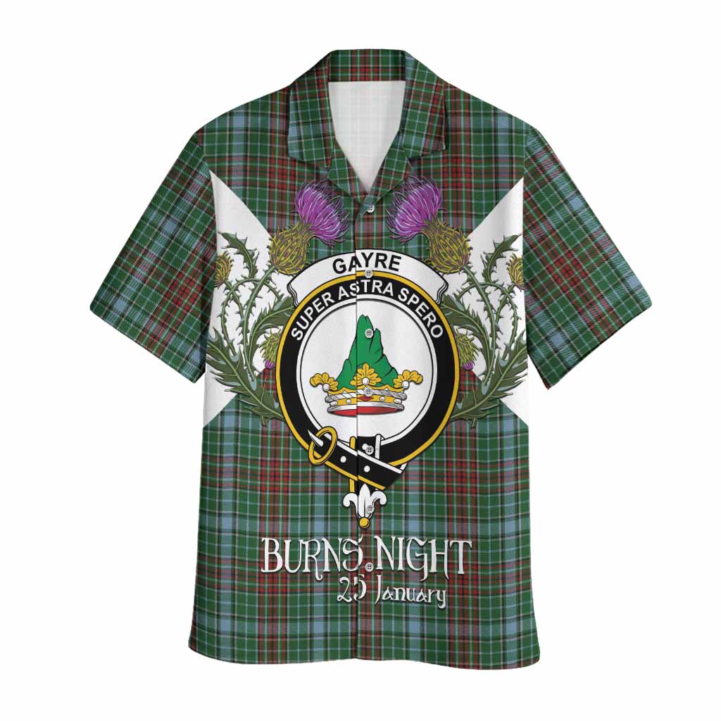 Gayre Tartan Family Crest Hawaiian Shirt Scottish Burns Night Thistle Floral