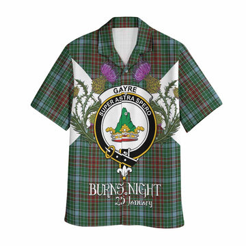 Gayre Tartan Family Crest Hawaiian Shirt Scottish Burns Night Thistle Floral