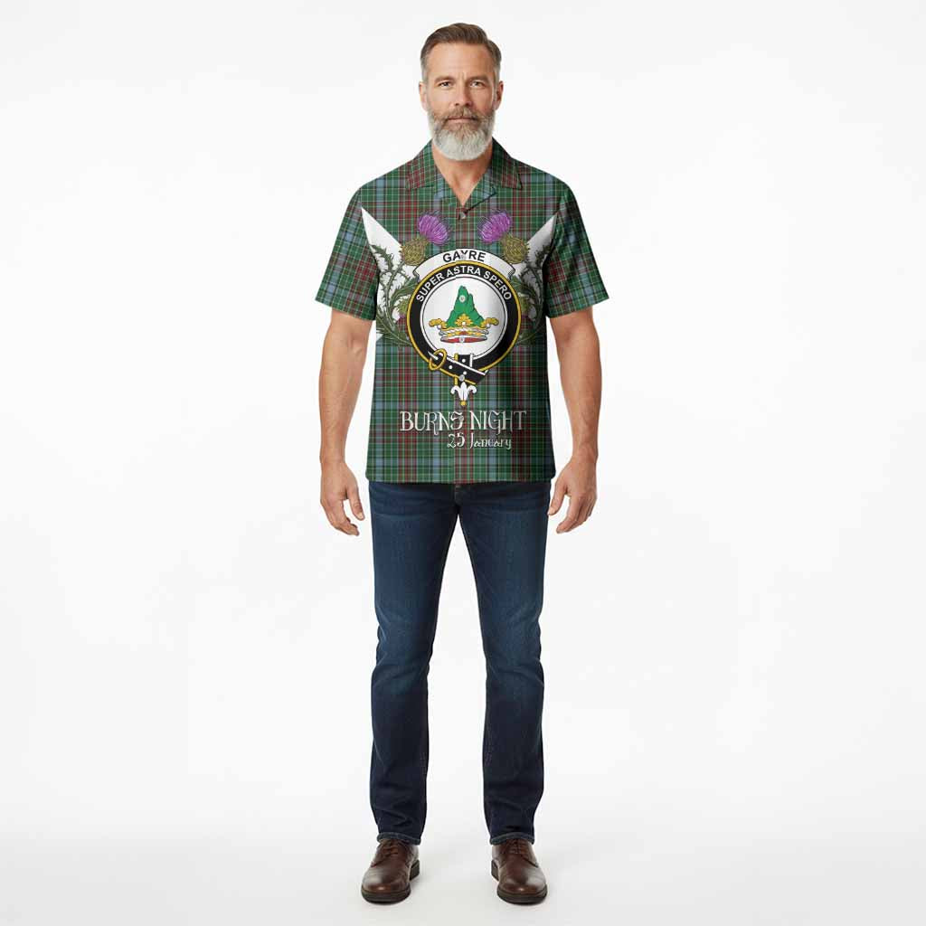 Gayre Tartan Family Crest Hawaiian Shirt Scottish Burns Night Thistle Floral