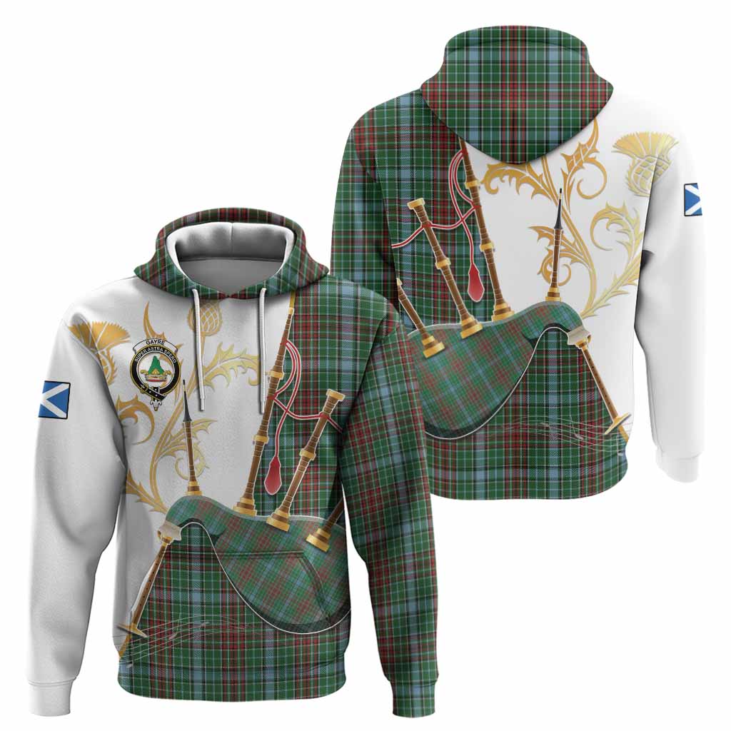 Gayre Tartan Family Crest Hoodie Bagpipes with Scottish Thistle