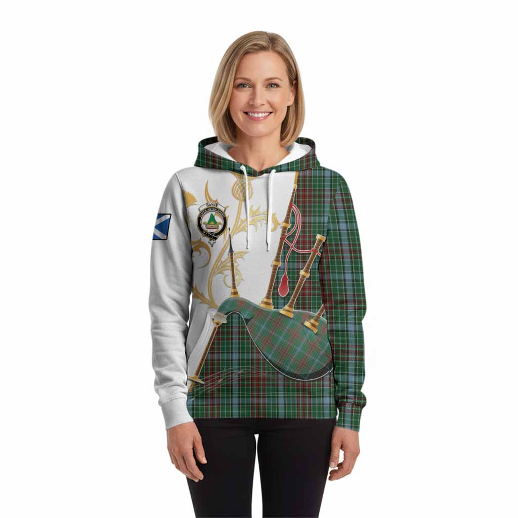 Gayre Tartan Family Crest Hoodie Bagpipes with Scottish Thistle
