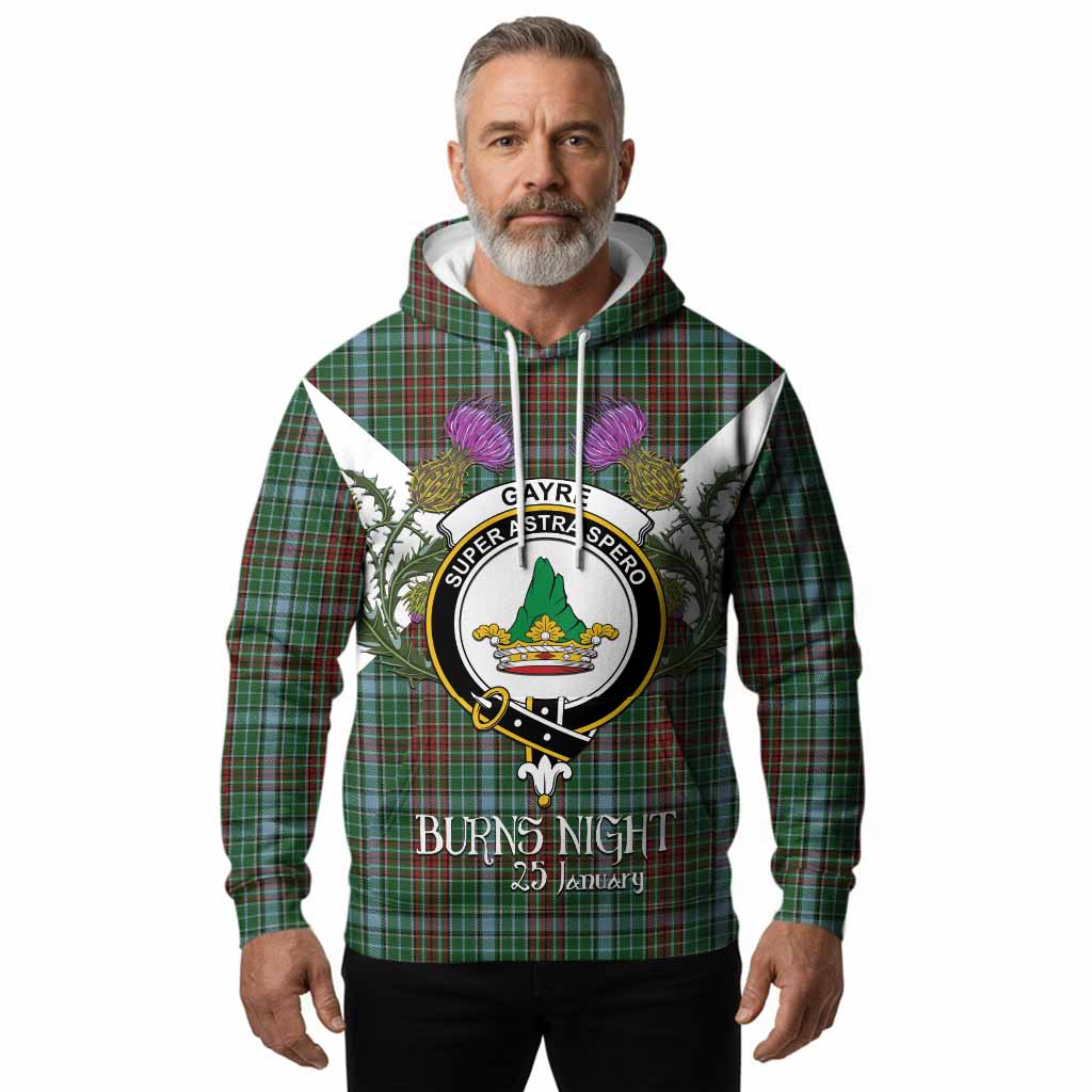 Gayre Tartan Family Crest Hoodie Scottish Burns Night Thistle Floral