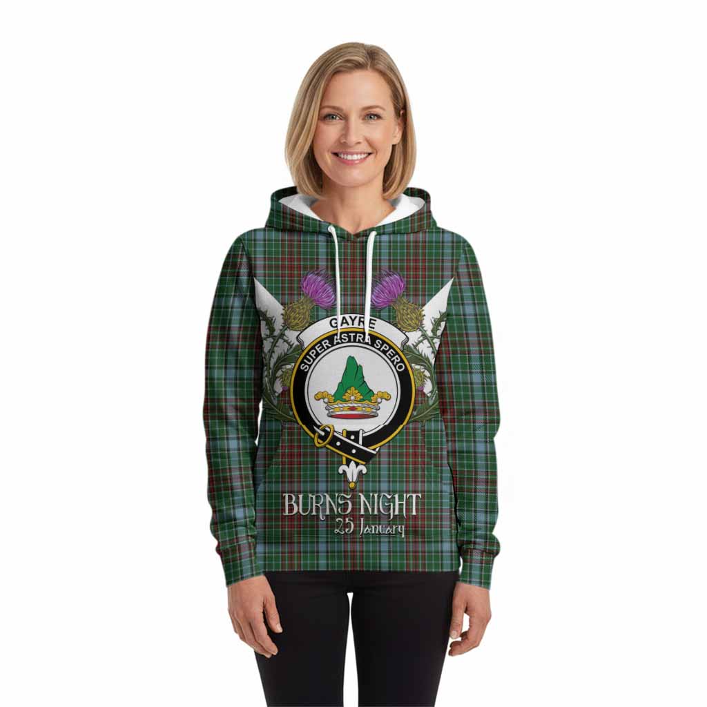 Gayre Tartan Family Crest Hoodie Scottish Burns Night Thistle Floral