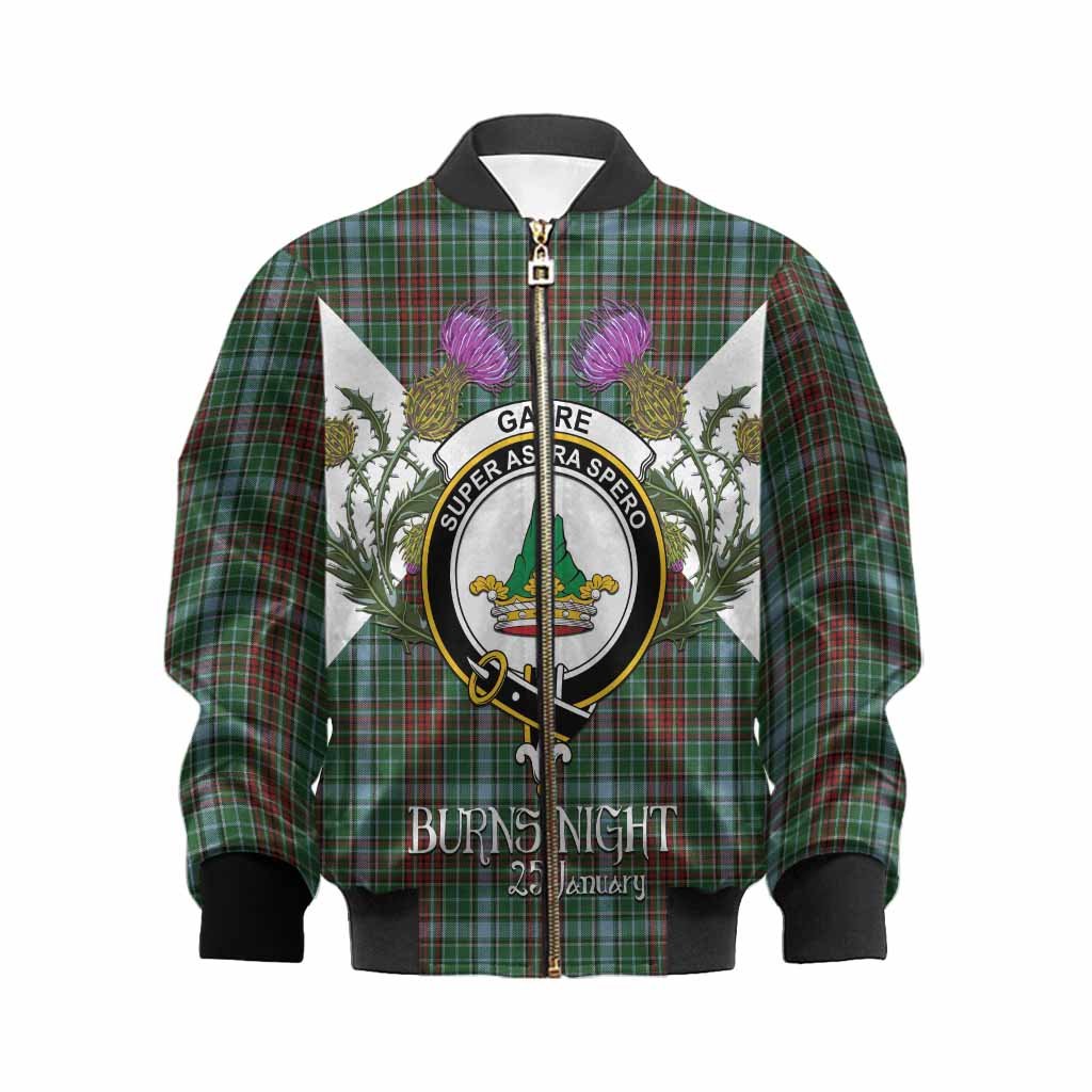Gayre Tartan Family Crest Kid Bomber Jacket Scottish Burns Night Thistle Floral