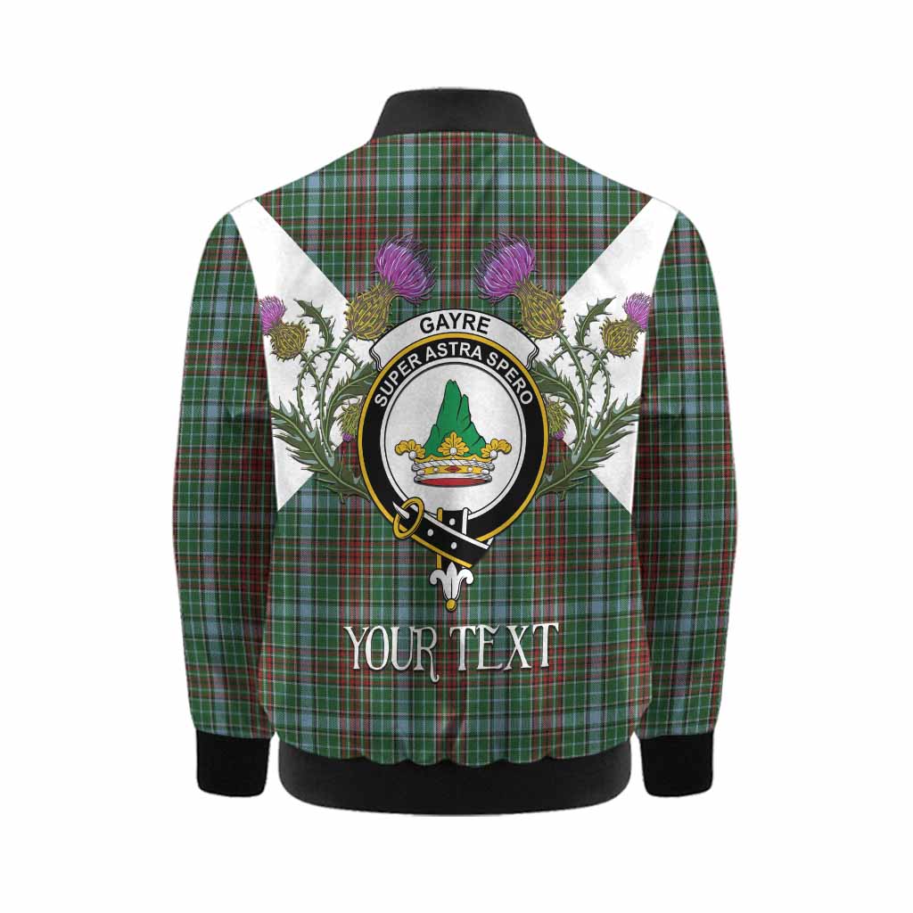 Gayre Tartan Family Crest Kid Bomber Jacket Scottish Burns Night Thistle Floral