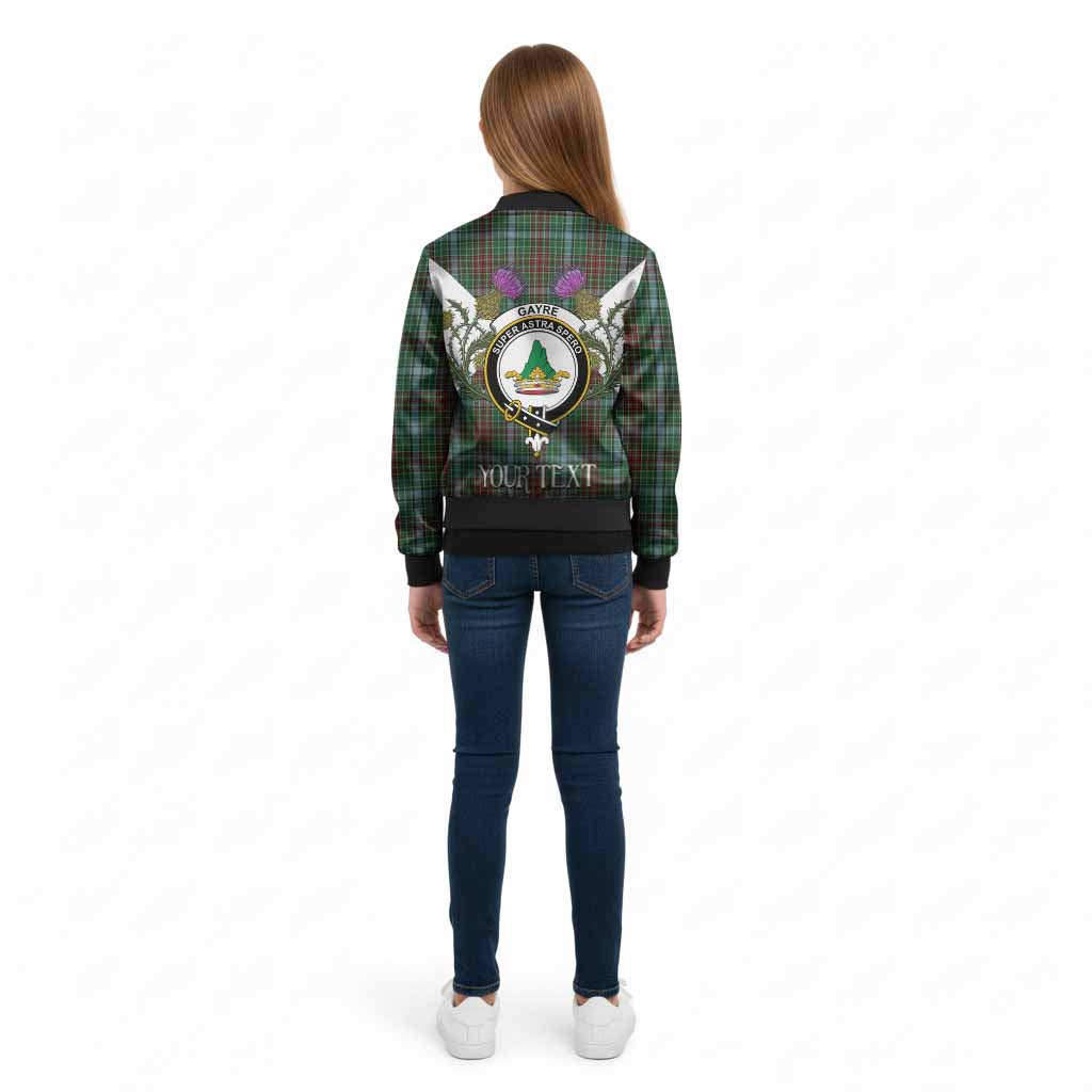 Gayre Tartan Family Crest Kid Bomber Jacket Scottish Burns Night Thistle Floral
