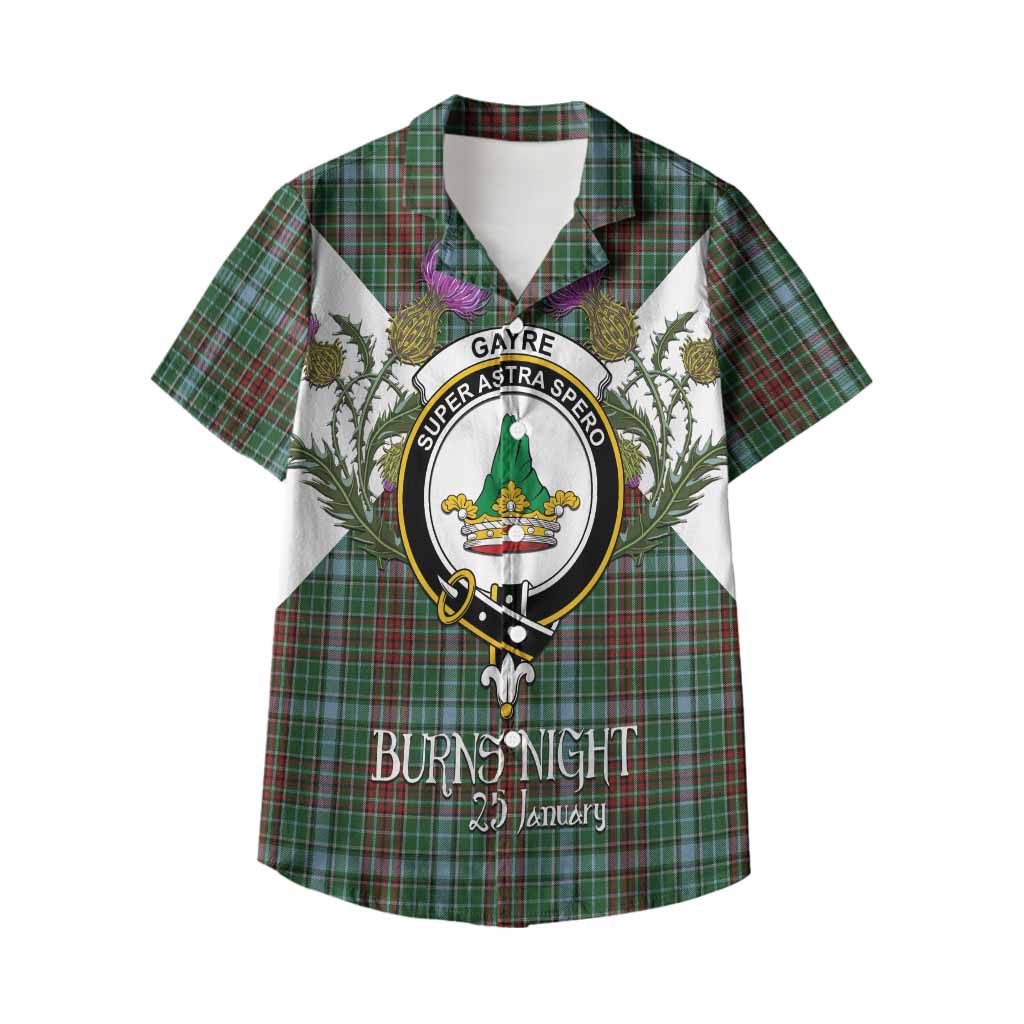 Gayre Tartan Family Crest Kid Hawaiian Shirt Scottish Burns Night Thistle Floral