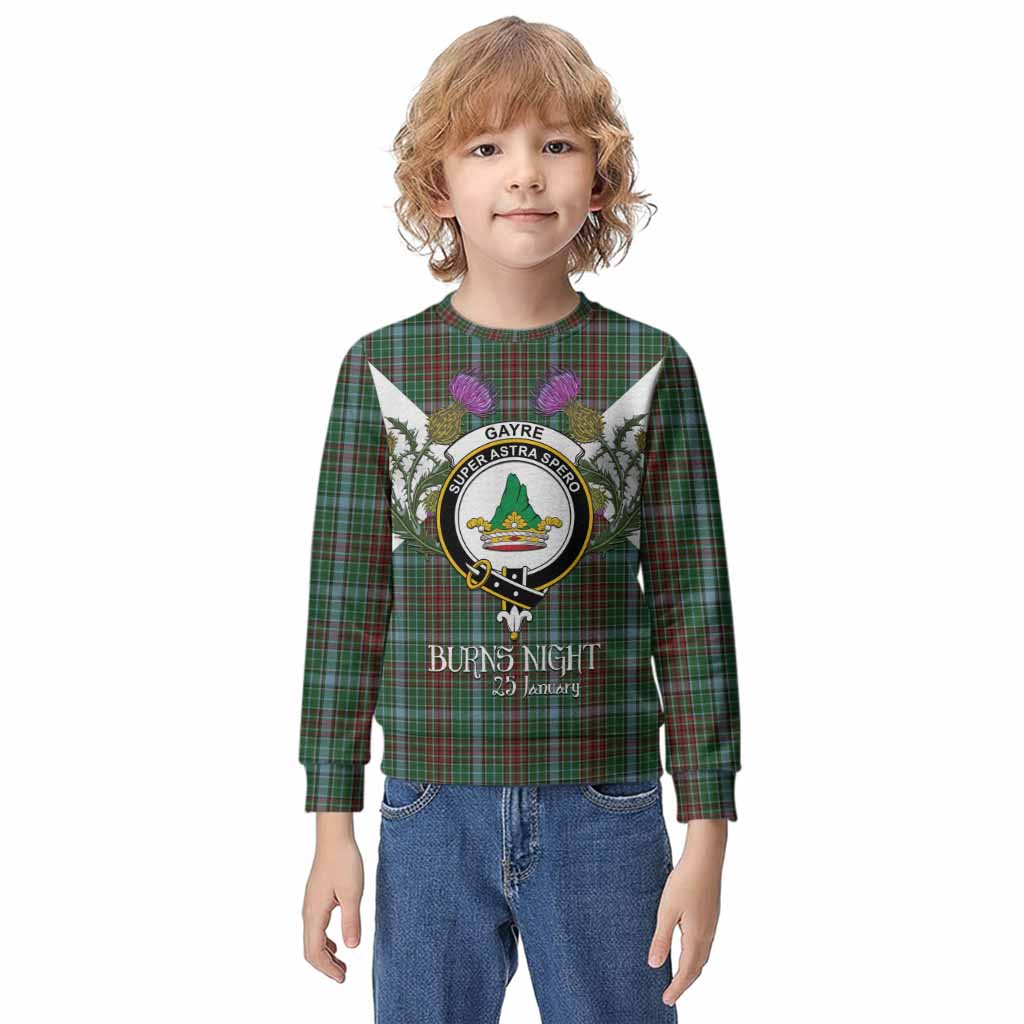 Gayre Tartan Family Crest Kid Knitted Sweatshirt Scottish Burns Night Thistle Floral